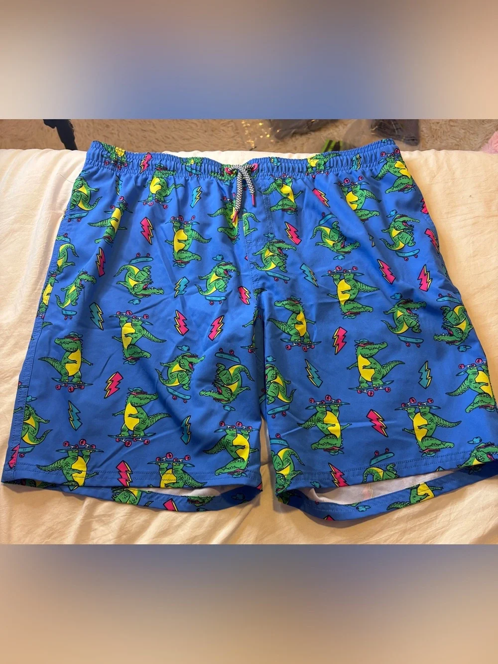 wonder nation Blue Boys Swim Trunks with Green & Yellow Alligator Print